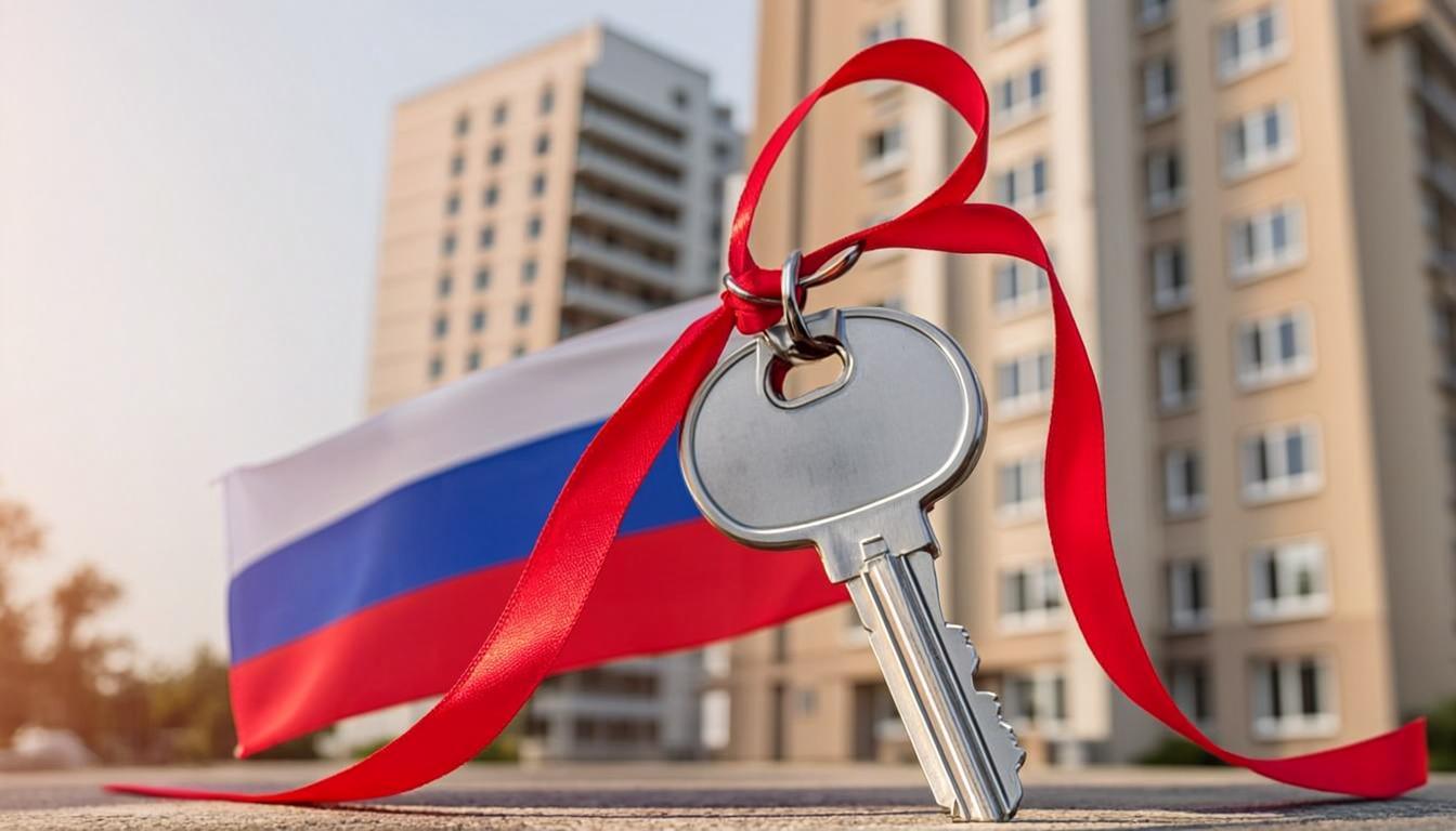 Военная ипотека для военнослужащих по контракту — ключи от квартиры на фоне жилого дома